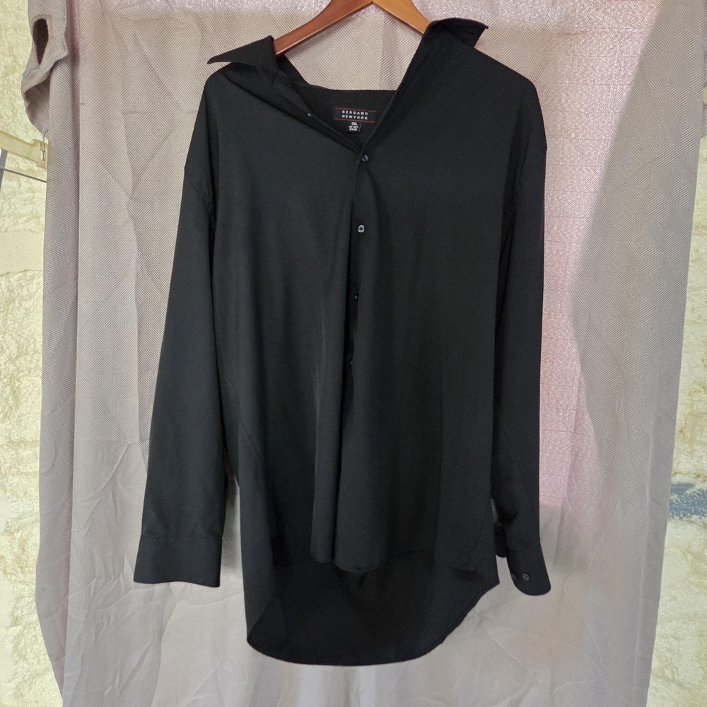 Bergamo New York Dress Shirt Mens 2XL 18-18.5 34/35 Black Stretch Regular Fit LS